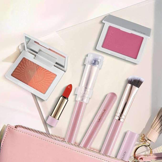 GLO&RAY Angled Concealer Brush with Cap – Flat Top Synthetic Makeup Brush for Under Eye, Spot Coverage, Travel Size Concealer Blending Tool for Liquid & Cream Application (Pink)-BrightBean Baby