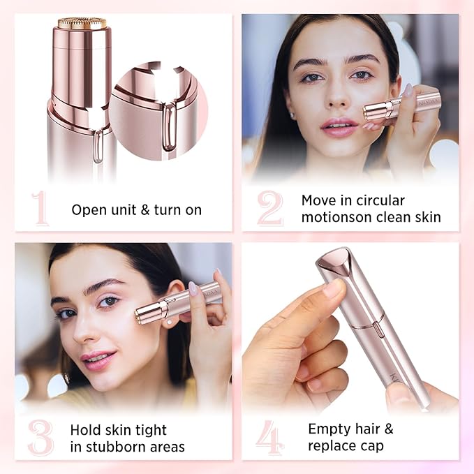 Facial Hair Removal for Women - Painless Facial Hair Remover - Electric Hair Removal Device for Face Lips Peach Fuzz with Light (Rose Gold)-BrightBean Baby