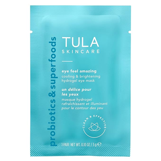 TULA Skin Care Eye Feel Amazing Cooling & Brightening Hydrogel Eye Masks - Fights Puffiness & Soothes Undereyes, Contains Hyaluronic Acid & Niacinamide, Caffeine & Chamomile, 4 packettes, 0.10 oz.-BrightBean Baby