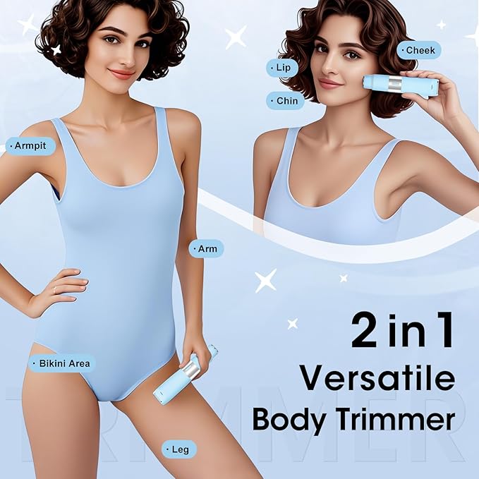 Dual Head Electric Shaver Bikini Trimmer for Women, IPX4 Waterproof Wet & Dry Use Body Trimmer for Face Lip Chin Pubic Underarm Legs, 80Mins Runtime, Travel-Friendly, Ideal Gift for Women-BrightBean Baby