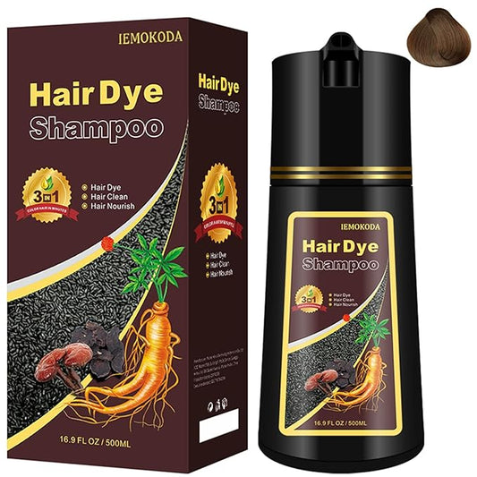 Instant Brown Hair Dye Color Shampoo 3 in 1 for Gray Hair Coverage - Herbal, Easy to Use, Long Lasting for Women & Men, 500Ml (Dark Brown)-BrightBean Baby