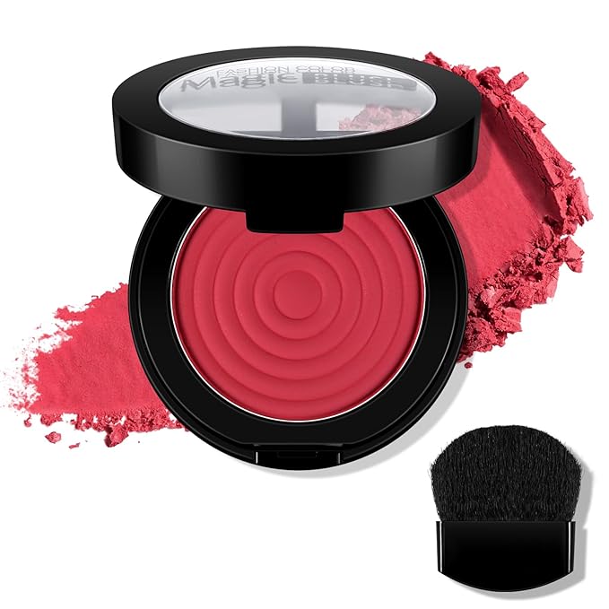 Boobeen Soft Blend Powder Blush for Cheeks, Buildable Color Matte Smooth Blush Palette Compact Blush Powder Makeup, Long-lasting Flush Color, with Mirror and Brush-BrightBean Baby