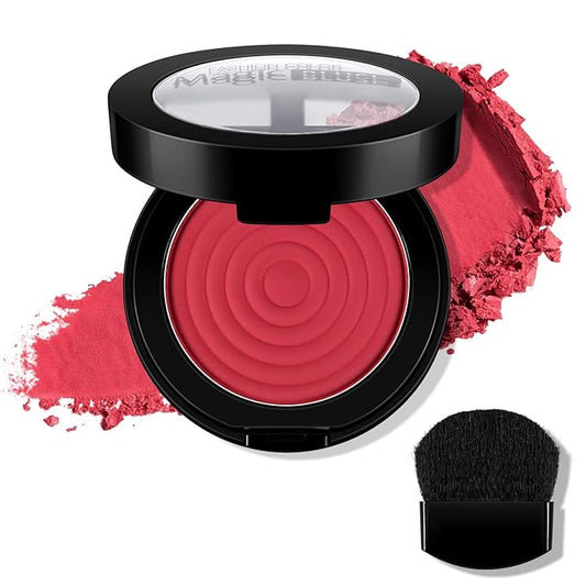 Boobeen Soft Blend Powder Blush for Cheeks, Buildable Color Matte Smooth Blush Palette Compact Blush Powder Makeup, Long-lasting Flush Color, with Mirror and Brush-BrightBean Baby