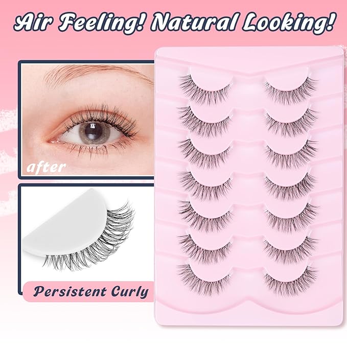 Lashes Natural Look False Eyelashes Wispy 13mm Eye Lashes Pack with Thin Cotton Band C Curl Fake Eyelashes 3D Volume For Daily Siligli Lash 7 Pair-BrightBean Baby