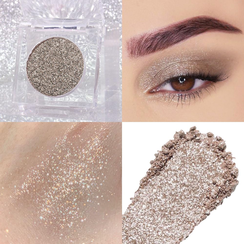 Taupe Gray Brown Monochrome Shimmer Eyeshadow Palette Makeup,Long Lasting Naturing-Looking Lightweight Glitter Single Eyeshadow,Neutral Powde Eye Shadow for Older Women-BrightBean Baby