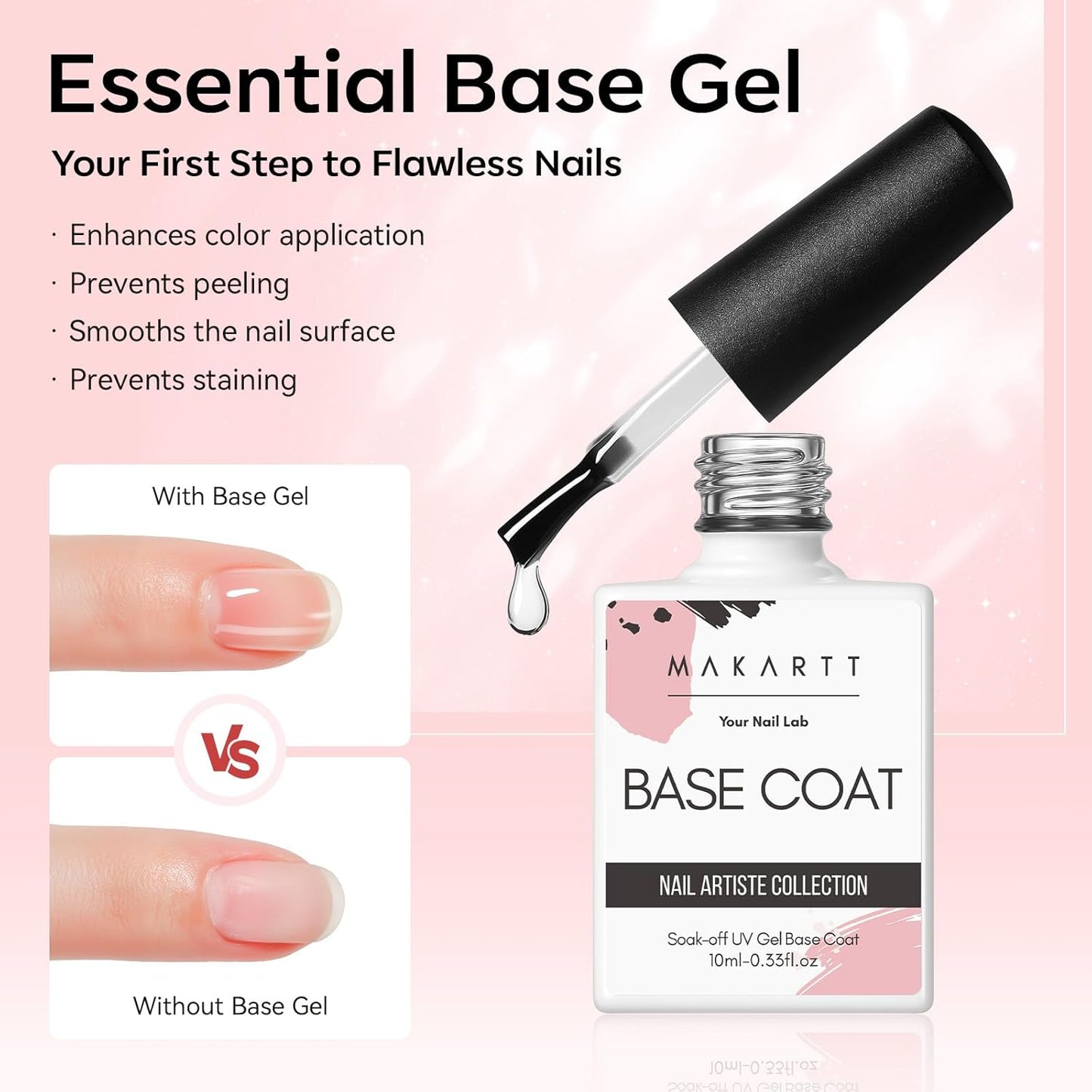 Makartt No Wipe Gel Top and Base Coat Set – Matte & Glossy Finish, 3pcs Soak-Off Long Lasting Gel Nail Polish Essentials, No Yellowing, UV/LED Lamp Required, DIY Nail Art Gift for Women, 10ml-BrightBean Baby