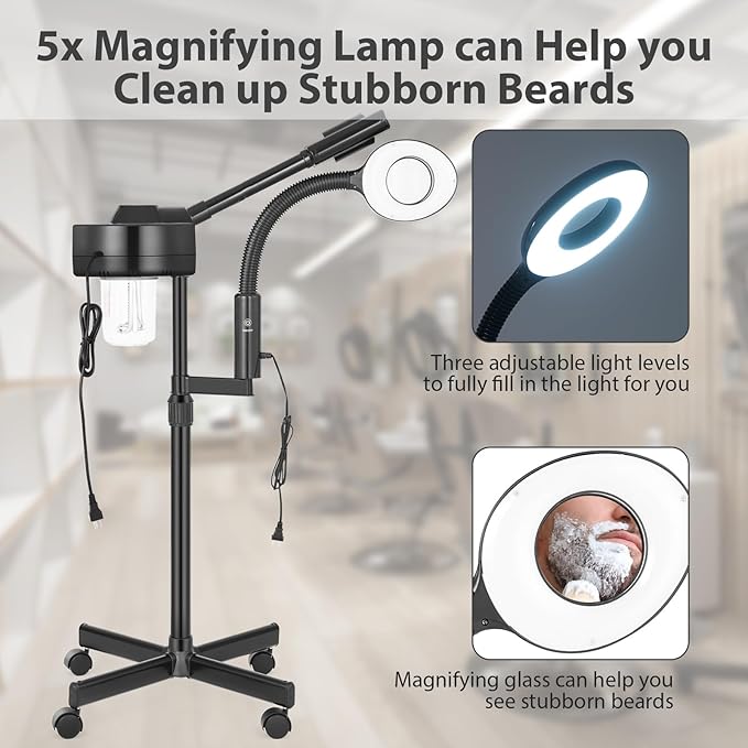 Professional Facial Steamer 2 in1 Steamer for Face 5X LED Magnifying Lamp Facial Steamer for Esthetician Beauty Face Equipment Use at Home or Salon（Black）-BrightBean Baby