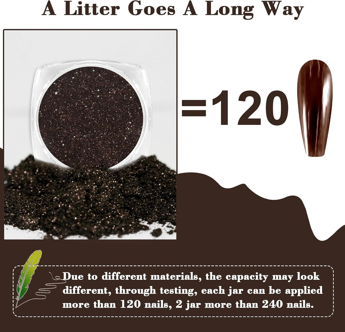 Allstarry Brown Chrome Nail Powder, 2pcs Metallic Mirror Effect Dust Glitter Glazed Manicure Decoration Reflective Pigment for Gel Polish Nail Art Decoration Resin Craft, Festivals - Dark Coffee-BrightBean Baby