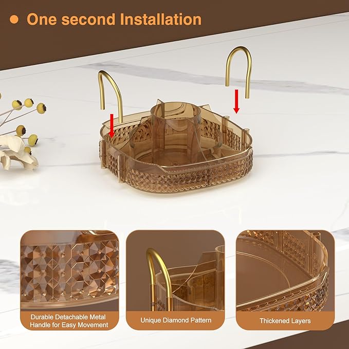 Awenia Rotating Makeup Organizer 360, Stackable Adjustable Large Capacity Cosmetic Storage Unit,Dresser Bathroom Kitchen Countertop Organizer with Metal Handle, Plus Size (Honorable Gold, 1 Tier)-BrightBean Baby