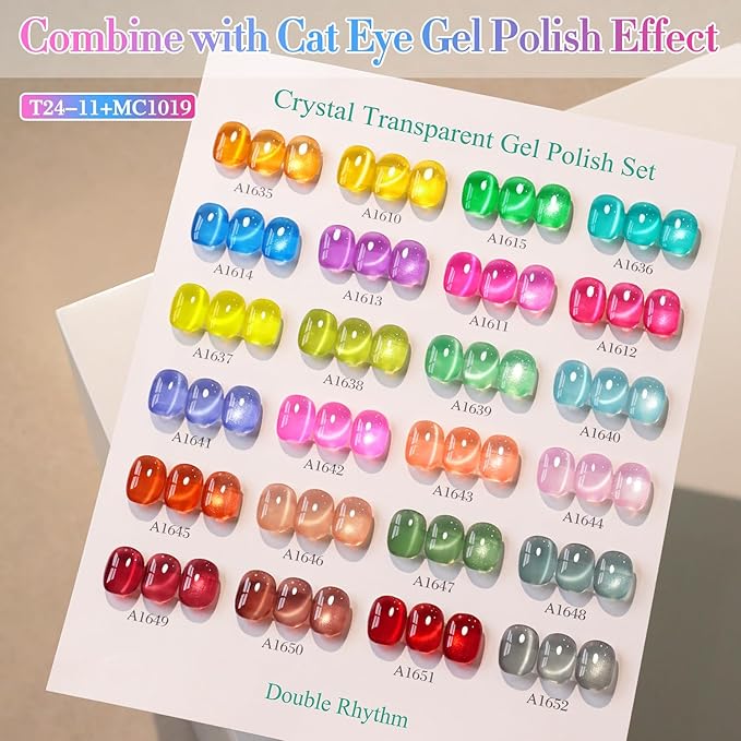 Double Rhythm 28Pcs 0.5Oz Gel Nail Polish Set Same Color Same Bottle Soak Off Gel Polish Kit Nail Art Manicure Salon DIY at Home for Women (Neon Jelly Sheer Collection-T24-11)-BrightBean Baby