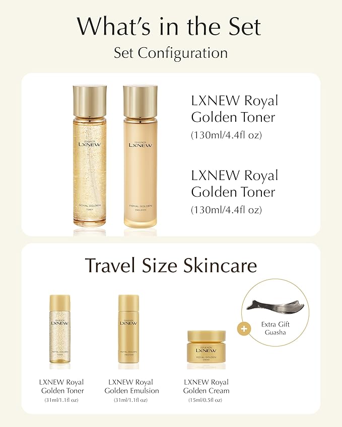 ISA KNOX LXNEW Royal Golden Skincare Gift Set (11.4fl oz) - Luxury Gift Set for Rejuvenation and Youthful Radiance. Korean Skincare by LG Beauty. Royal Peptides & Jelly, Niacinamide,-BrightBean Baby