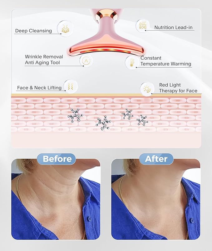 Light Based Face-Neck-Massager - 7 Color Portable Facial Massager for Skin Care, Glossy Pink-BrightBean Baby