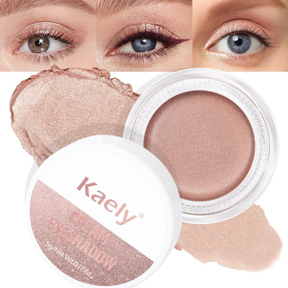 Kaely Single Cream Eyeshadow Pot, Sand Shimmer Eye Shadow for Older Women High Pigmented Waterproof, Natural Eyeshadow Palette Makeup Brightener, sombras en crema para ojos, Blendable, 25-BrightBean Baby