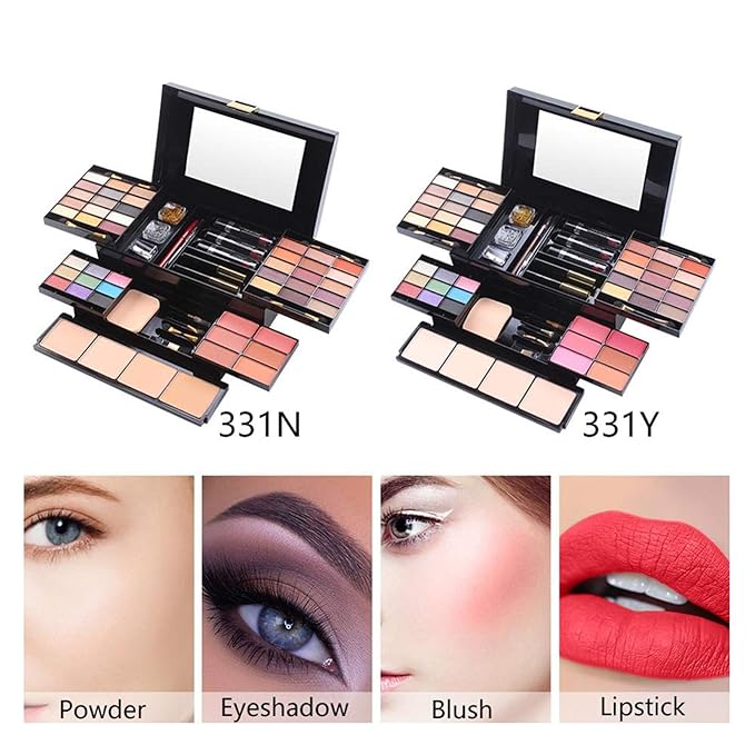 54 Colors All in one Makeup Gift Set Holiday Birthday Beauty Cosmetic Essential Starter Bundle Include 39 Eyeshadow Palette, 6 Blush, 6 Sponge Stick, 4 Compact Powder, 3 Lipstick, Eyeliner-BrightBean Baby