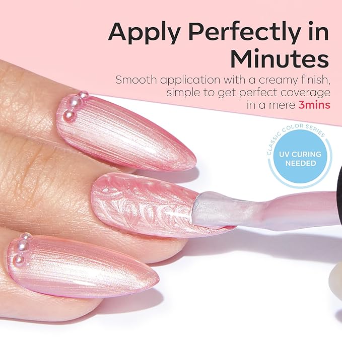 modelones Pearl Gel Nail Polish, 6 Colors Shimmer Glitter Iridescent White Nude Blue Pink Mermaid Nail Drawing Soak Off Gel Polish Swirl Shell Thread Effect Gift DIY at Home with Dotting Pen-BrightBean Baby