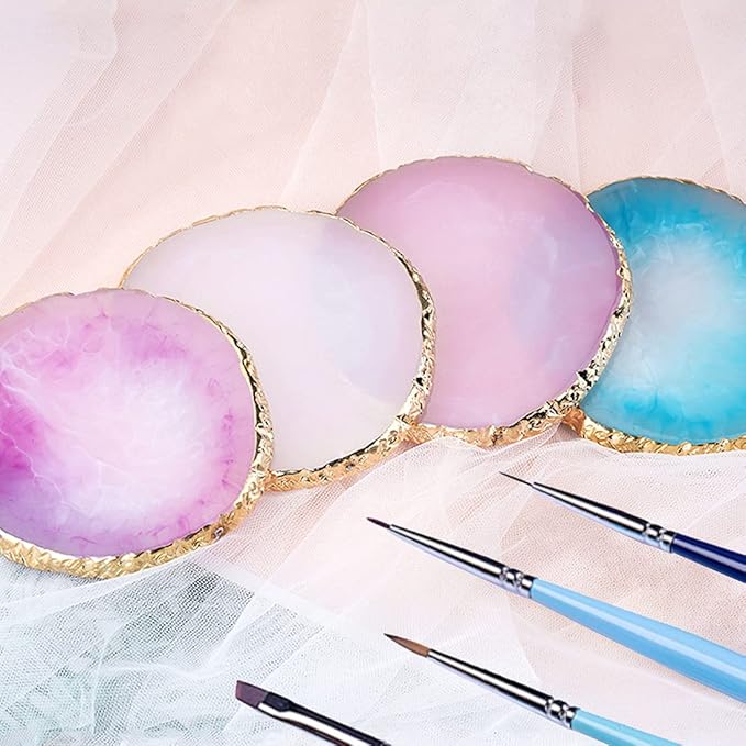 Resin Nail Art Palette, Nail Painting Mixed Color Palette, Gilded Edge Nail Gel Color Makeup Display Board Pallet (White)