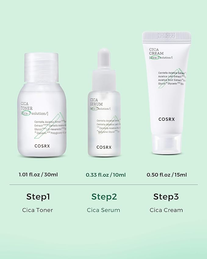 COSRX CICA Relief Kit | Toner, Serum, Cream with Centella Asiatica | Sensitive Skin, Soothing, Moisturizing | Travel Size Set, Gift Set, Korean Skincare, Not Tested on Animals, Paraben Free-BrightBean Baby