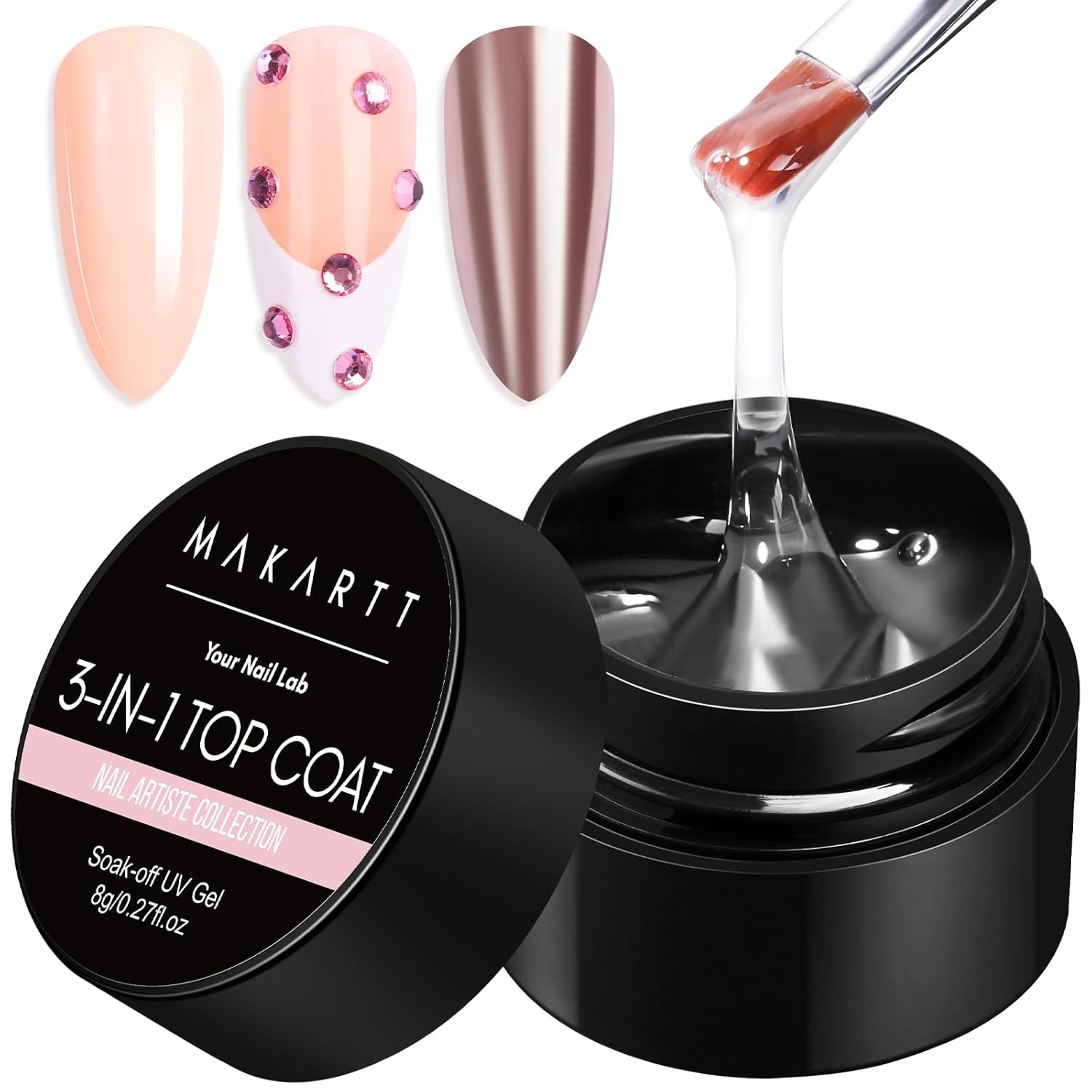 Makartt Hard Gel Top Coat: 3-in-1 Nail Polish Soak-off UV Gel Glossy Finish Long Lasting for Nail Strengthen Nail Charms Rhinestone for Home Salon Manicure Use-BrightBean Baby