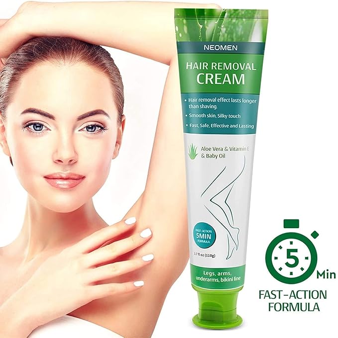 Hair Removal Cream for Men & Women : Painless Depilatory for Sensitive Skin & Intimate Areas, Moisturizing with Aloe Vera & Vitamin E, Safe for Face, Underarms, Bikini, Arms, Legs-BrightBean Baby
