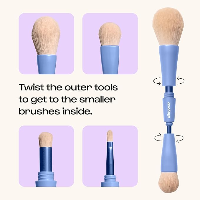 Alleyoop Overachiever 4-in-1 Travel Makeup Brush Set – Powder, Blending, Precision & Complexion Brushes – Mini Makeup Brush for Women, Vegan, Multi-Use & Travel-Friendly Makeup Tool-BrightBean Baby