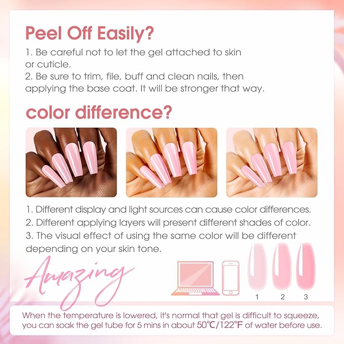 ROSALIND 8PCS Poly Nail Gel Kit with Mini Nail Lamp Clear Nude Purple Brown Poly Extension Gel Kit Mini Starter Kit-BrightBean Baby