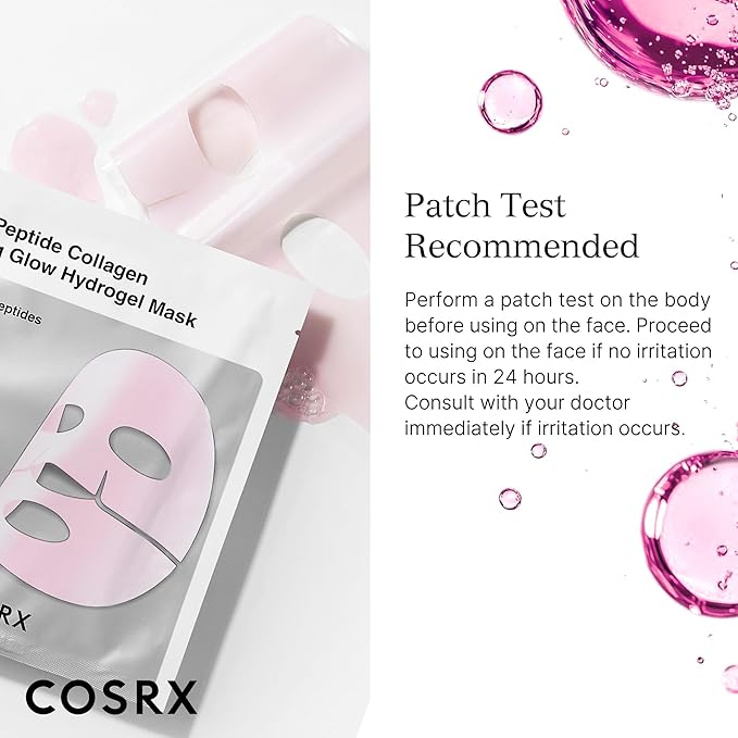 COSRX The Peptide Collagen Lifting Glow Hydrogel Face Masks Skincare 3 EA, Collagen Face Mask, Travel Essentials, Overnight Face Mask, Korean SkinCare-BrightBean Baby