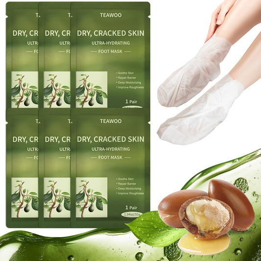 6 Pairs Moisturizing Foot Masks with Shea Butter, Jojoba Oil, Vitamin E & Urea, 6 Pairs Intensely Hydrating Foot Mask For Dry Cracked Feet, Moisturizing Socks for Cracked Heel Treatment-BrightBean Baby