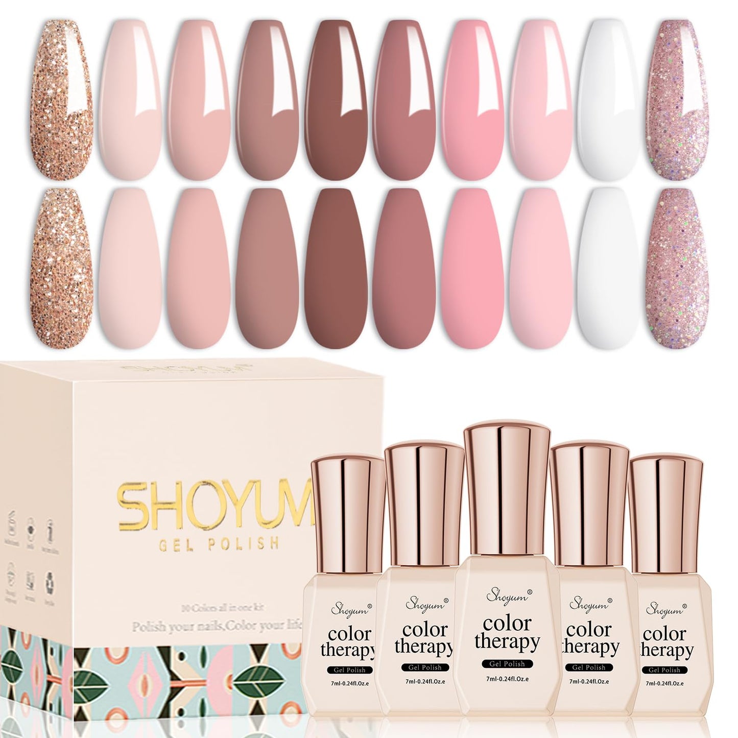 Nude Gel Nail Polish Set, 10 Colors Neutral Gel Polish Nude Pink Skin Tone Glitter Nail Polish Gel Starter Kit Soak Off All Season LED Manicure DIY Salon Gifts for Women Girls-BrightBean Baby