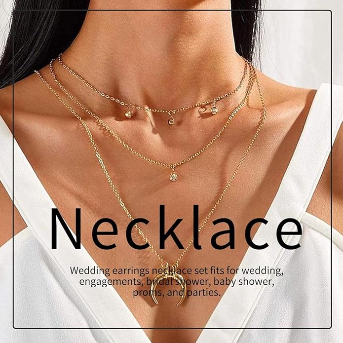 Yean Bride Silver Necklace Earrings Set Rhinestone Bridal Wedding Jewelry Sets Crystal Choker Necklace for Women (Set 3)-BrightBean Baby