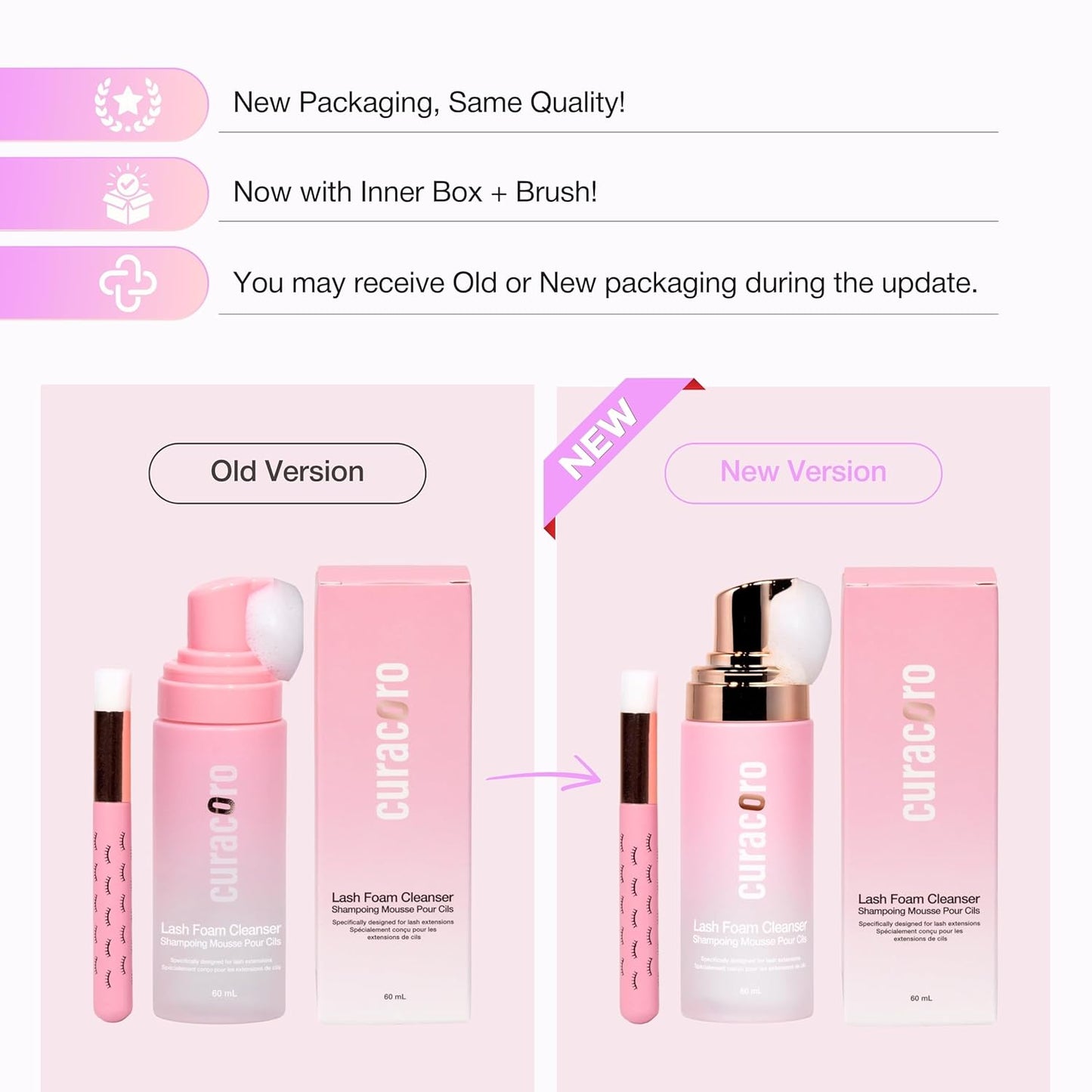 CURACORO 60ML Eyelash Extension Cleanser (Rose Scented) - Lash Shampoo for Lash Extensions, Eyelash Extension Foam Cleanser for Sensitive Skin, Removes Waterproof Makeup for Professional & Home Use-BrightBean Baby