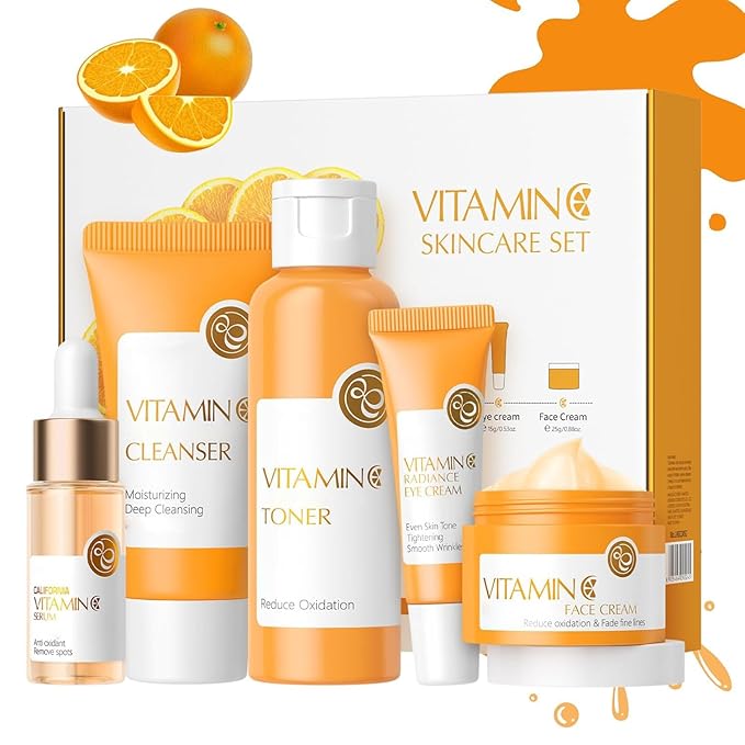 Vitamin C Skincare Set, 5Pcs Skincare Gift Set With Cleanser, Toner, Face Serum, Face Cream, And Eye Cream, Facial Kit for Women, 5-In-1 Skin care Gift Set, Moisturizing Skincare Set For Women Men-BrightBean Baby