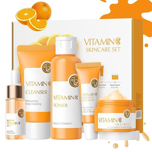 Vitamin C Skincare Set, 5Pcs Skincare Gift Set With Cleanser, Toner, Face Serum, Face Cream, And Eye Cream, Facial Kit for Women, 5-In-1 Skin care Gift Set, Moisturizing Skincare Set For Women Men-BrightBean Baby