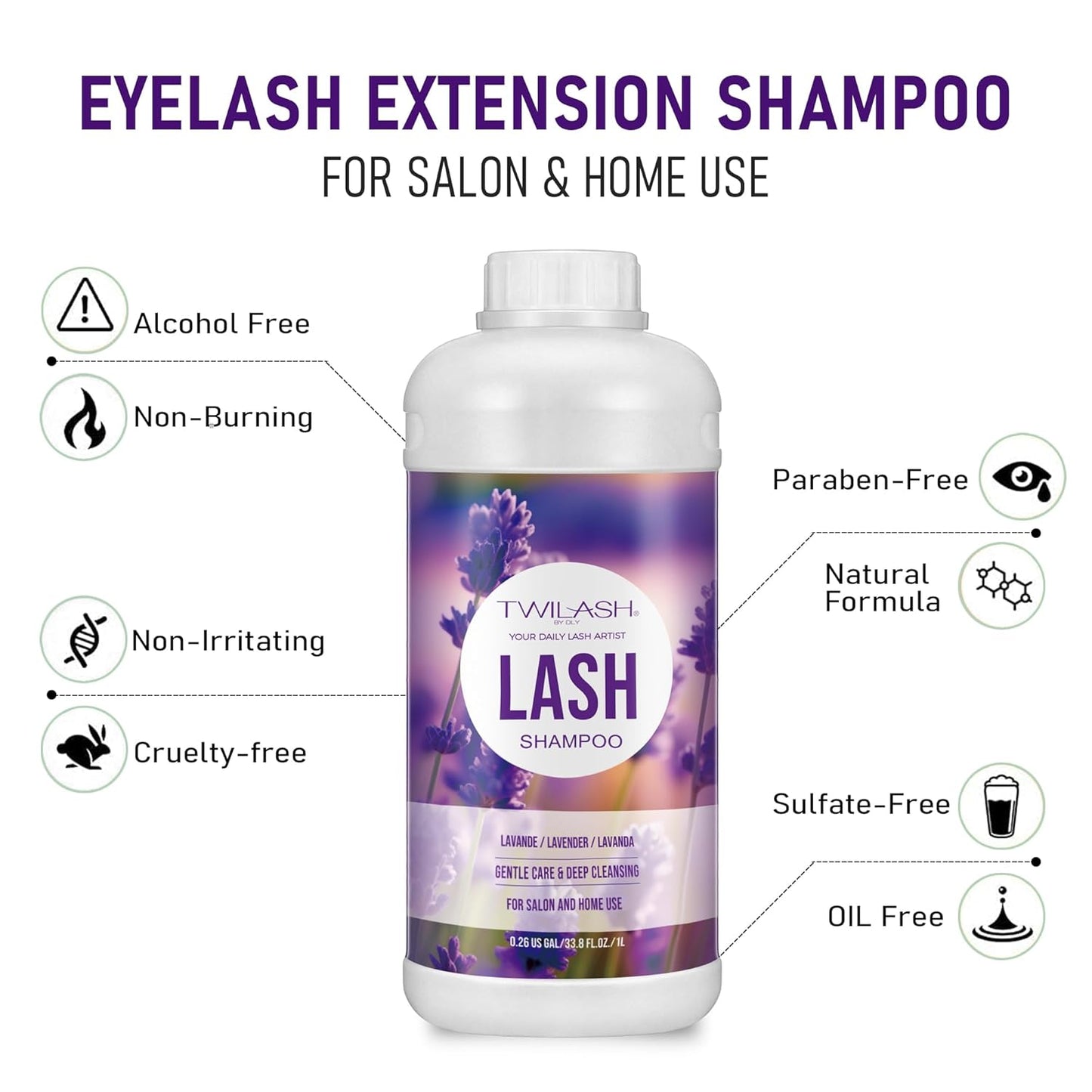 Lash Shampoo Bulk, Eyelash Cleanser for Extensions 1 Liters, Safe Makeup Remover, Non-irritating or Burning Formula Eyelid Foaming Cleanser for Professional Salon and Home Use (Lavender-1L)-BrightBean Baby