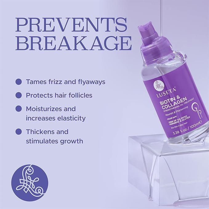 L LUSETA Biotin Hair Growth Serum with Collagen, Hair Oil for Thin and Damage Hair Growth Oil, Biotin growth serum for Frizzy & Damaged hair, Thickening and Healthier Scalp for Men & Women 3.38 Fl Oz-BrightBean Baby