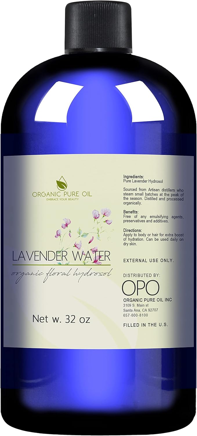 Lavender Water Hydrosol - Pure Steam Distilled Natural Non GMO Calming Bulk Body, Face, Facial Toner, Aromatherapy, Set Makeup, Cleanser Mist Spritz - 32oz - OPO-BrightBean Baby