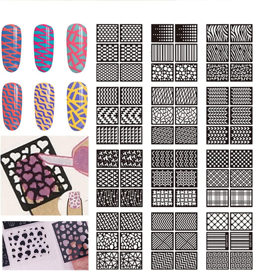 Nail Stencils for Nail Art Reusable,Nail Vinyl Stencils Sticker 144 Pieces 72 Designs,Hollow DIY Manicure Decoration Decals French Tip Nail Guides Supplies（24 Sheets）.-BrightBean Baby
