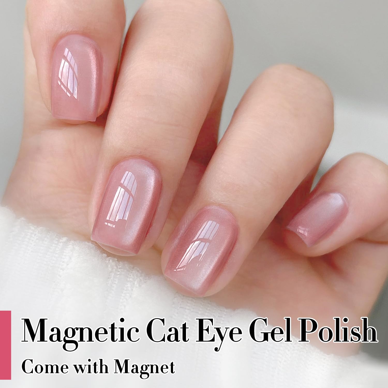 Double Rhythm Jelly Glass Cat Eye Gel Polish with Magnet 15ML Holographic Glitter Shimmer Translucent Sheer Color Magnetic Polish Salon DIY at Home (Jelly Pink Orange-MC1102)-BrightBean Baby