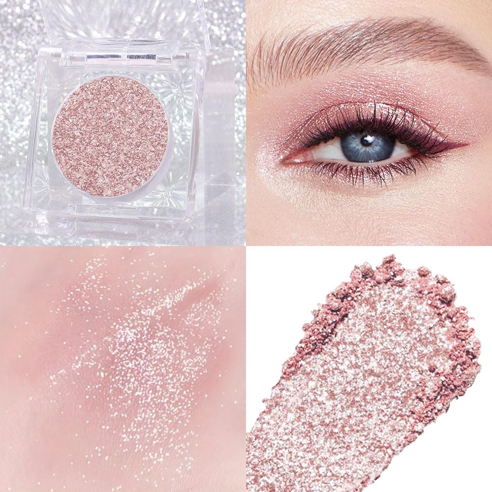 Pink Rose Gold Monochrome Shimmer Eyeshadow Palette Makeup,Long Lasting Naturing-Looking Lightweight Glitter Single Eyeshadow,Neutral Powde Eye Shadow for Older Women-BrightBean Baby