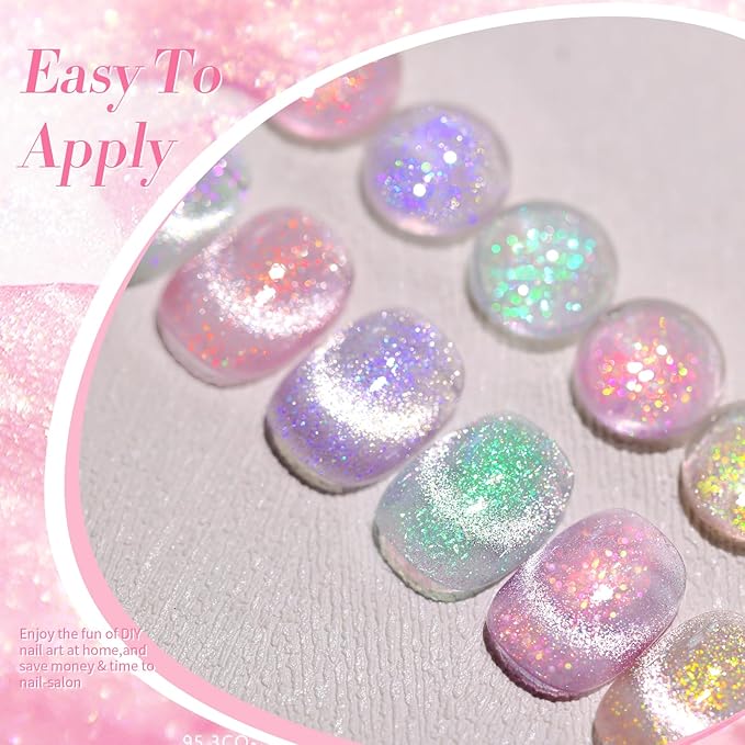 Born Pretty Cat Magnetic Eye Gel Nail Polish, Mermaid Aurora Holographic Pink Blue Green Yellow Gel Polish, Soak Off U V LED Gel Polish Nail Art Design Manicure Salon DIY Home 7ML 6PCS-BrightBean Baby