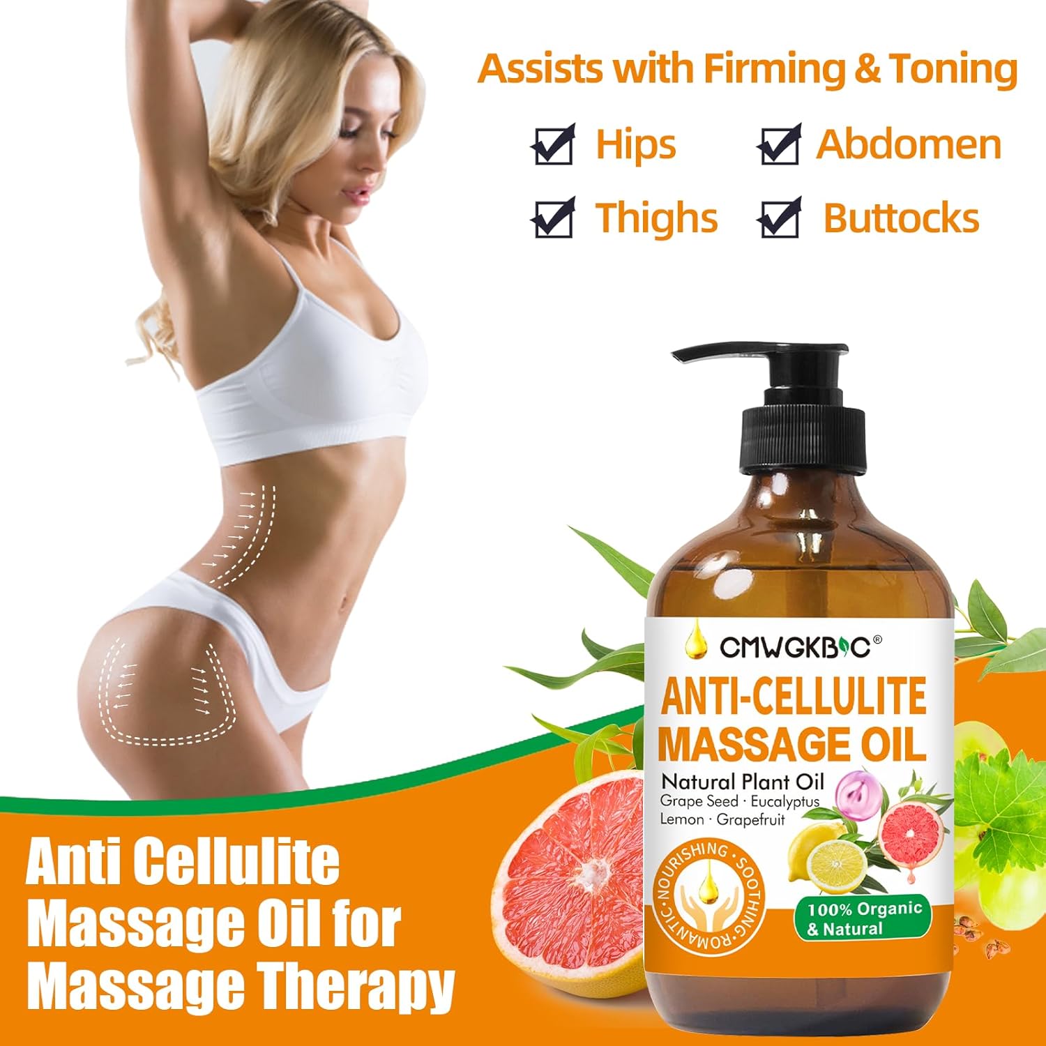 Anti Cellulite Oil Massage Oil for Massage Therapy,Body Oil for Skin Tightening & Cellulite Remover in Thighs and Butt,Cellulite Treatment Massage Oil,Assists with Firming,Toning & Moisturizes Skin-BrightBean Baby