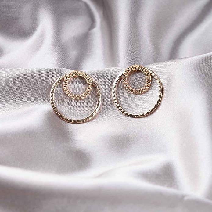 Vintage Crystal Circle Ear Jacket Earrings CZ Hollow Circle Hoop Earrings Gold Circle Earrings Minimalist Geometric Circle Stud Earrings Jewelry for Women-BrightBean Baby