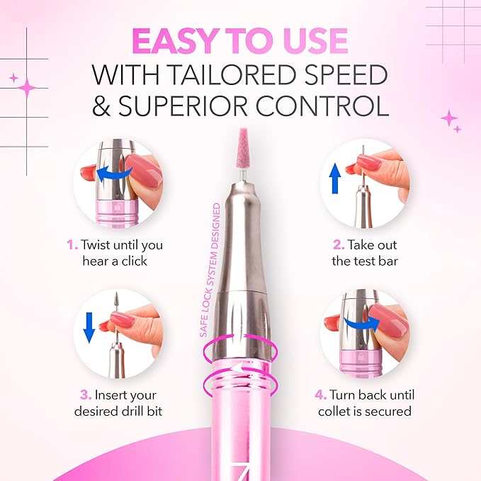 M Mase- Professional Nail Drill Machine - Coreless 2-in-1 Nail File - Electric, Cordless, 35000 RPM, HD Display - Electric Nail Drill for Professional & Home Use (Unicorn Pink)-BrightBean Baby