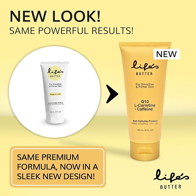 LIFE'S BUTTER Anti-Cellulite Cream - 100% Natural - Made in USA - Cruelty-Free - Hypoallergenic - Best Cellulite Reduction - Skin Firming + Tightening for Women L-Carnitine + CoQ10 + Caffeine – 6oz-BrightBean Baby