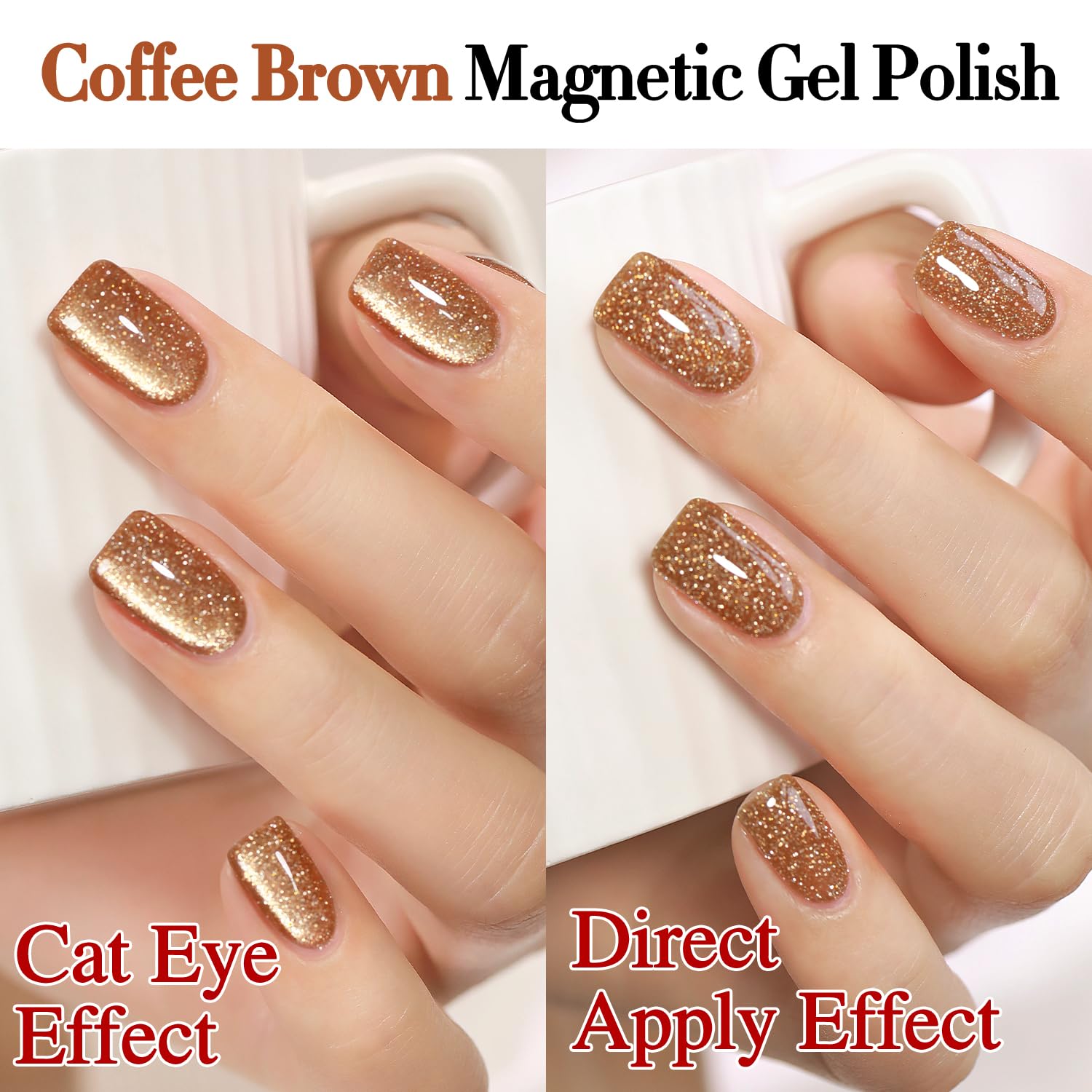 Double Rhythm 15ML Glitter Glass Cat Eye Gel Polish with Magnet Holographic Glitter Shimmer Translucent Sheer Color Salon Soak Off Magnetic Gel Polish at Home (Coffee Brown-MC1063)-BrightBean Baby