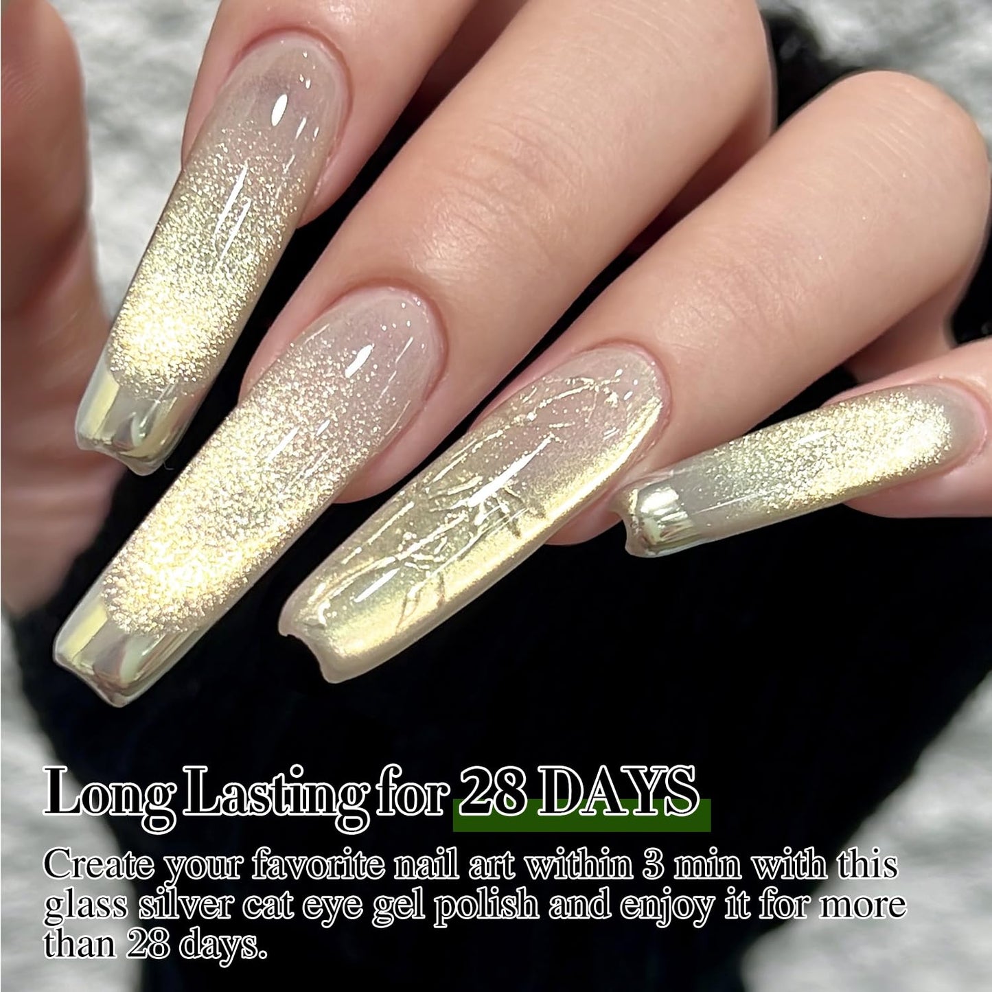 Double Rhythm Cat Eye Gel Polish with Magnet 15ML Ice Glass Holographic Glitter Shimmer Translucent Sheer Color Salon Soak Off Magnetic at Home (Gold-MC1140)-BrightBean Baby