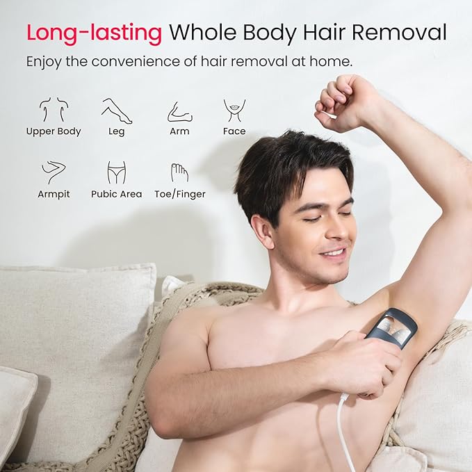 IPL Laser Hair Removal for Men, Dual Lights 100W, 35°F Sapphire Ice-Cooling, Quadruple-Pulse PHR Mode for Stubborn Hair, at Home Hair Removal Device for Armpits, Chest and Leg-BrightBean Baby