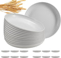 12 Pcs Unbreakable Deep Dinner Plates Set, 9 inch Reusable Plastic Wheat Straw Plates, Microwave and Dishwasher Safe Plate for Kitchen, Lightweight Plate for Dessert, BPA Free, White Gray