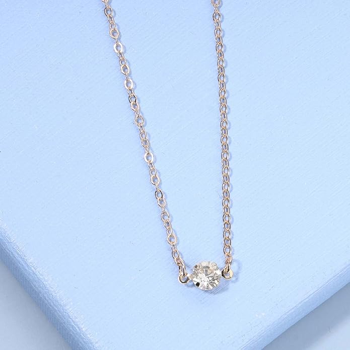 Boho Tiny Crystal Choker Gold Clear Quartz Pendant Necklace Minimal Dot CZ Choker Necklace Simple Everyday Necklace Wedding Necklace Jewelry for Women and Girls Gifts-BrightBean Baby