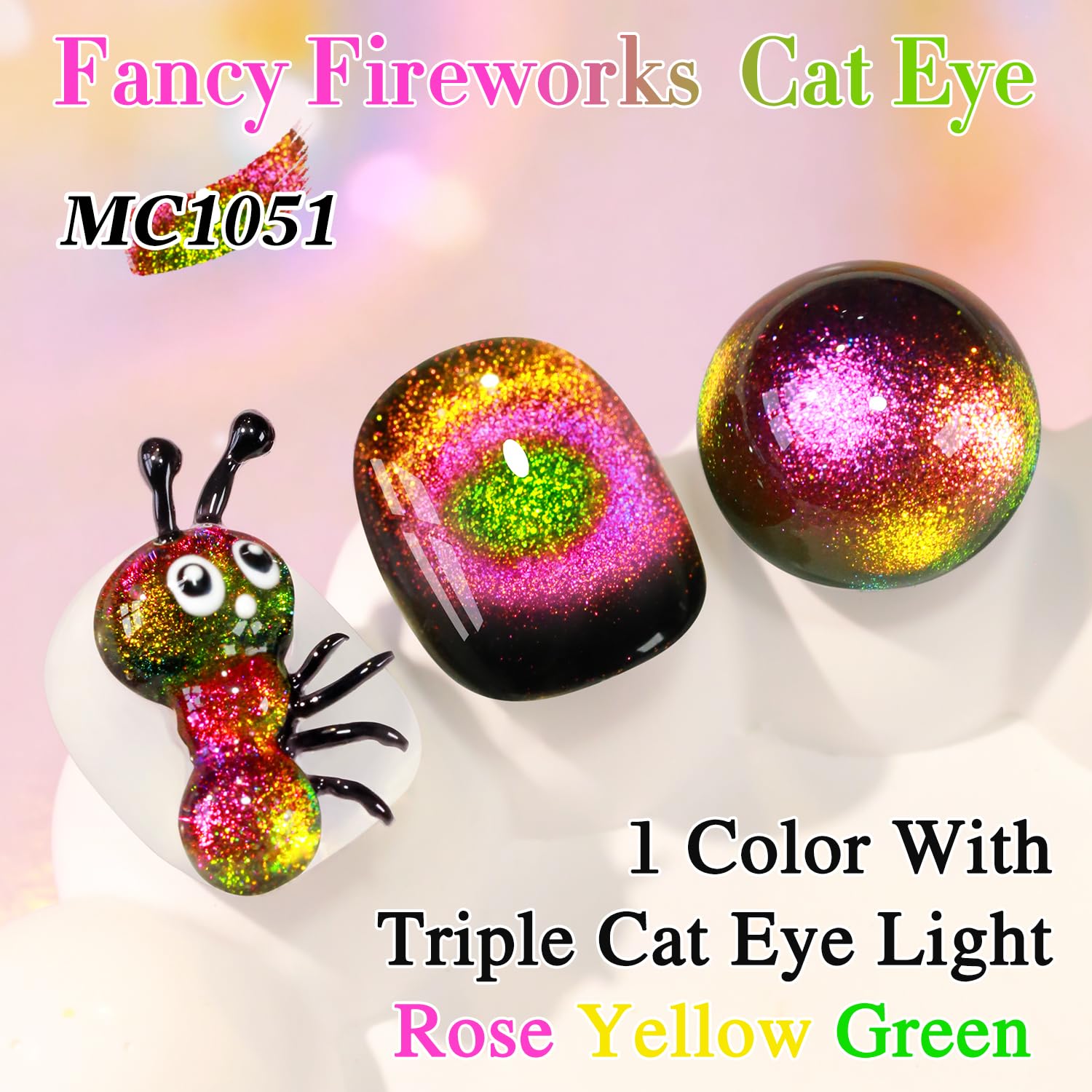 Double Rhythm Cat Eye Gel Polish with Magnet 15ML Holographic Glitter Shimmer Translucent Sheer Color Glass Magnetic Gel Polish Salon DIY at Home (Orange Pink-MC1051)-BrightBean Baby