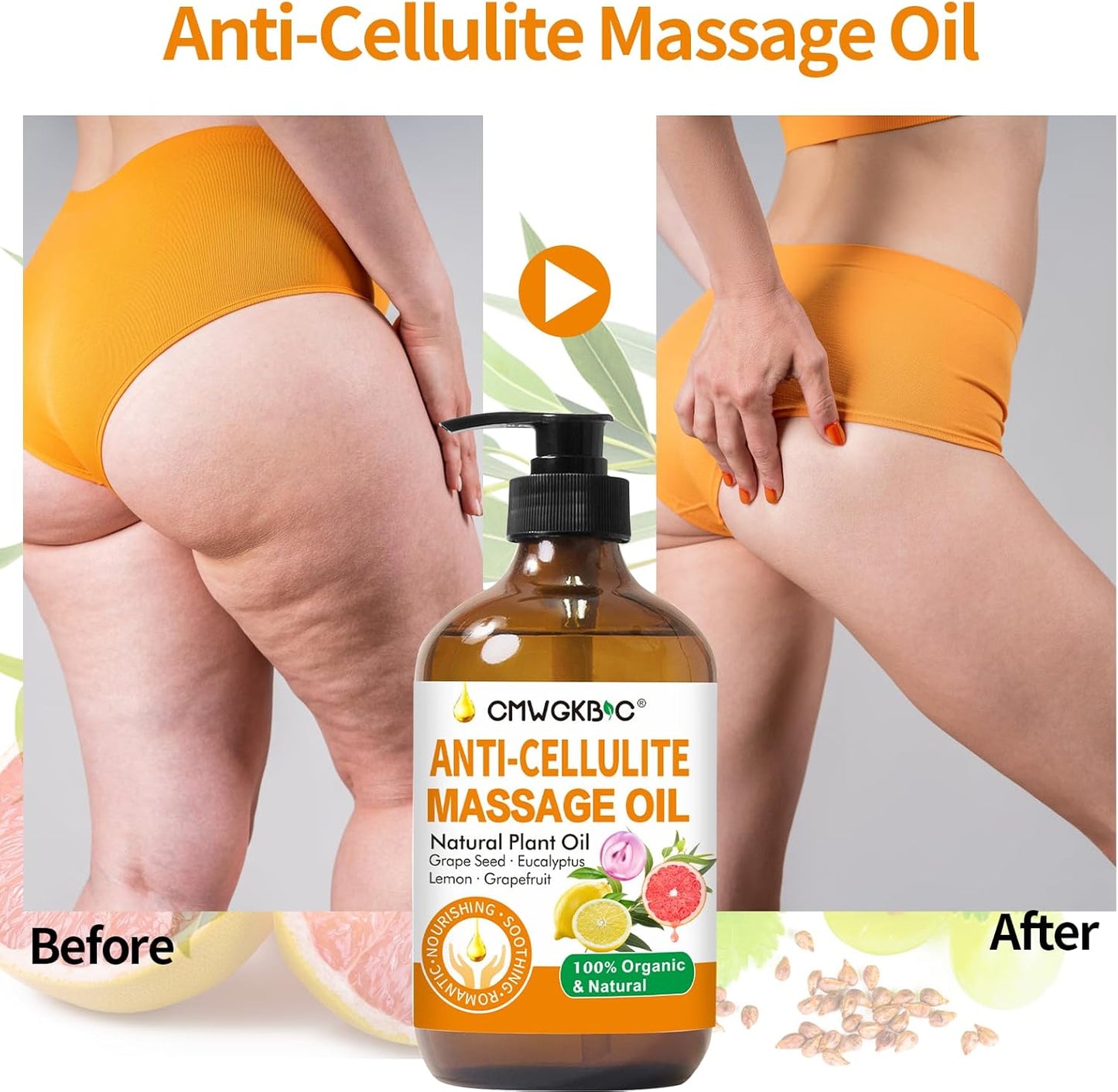 Anti Cellulite Oil Massage Oil for Massage Therapy,Body Oil for Skin Tightening & Cellulite Remover in Thighs and Butt,Cellulite Treatment Massage Oil,Assists with Firming,Toning & Moisturizes Skin-BrightBean Baby